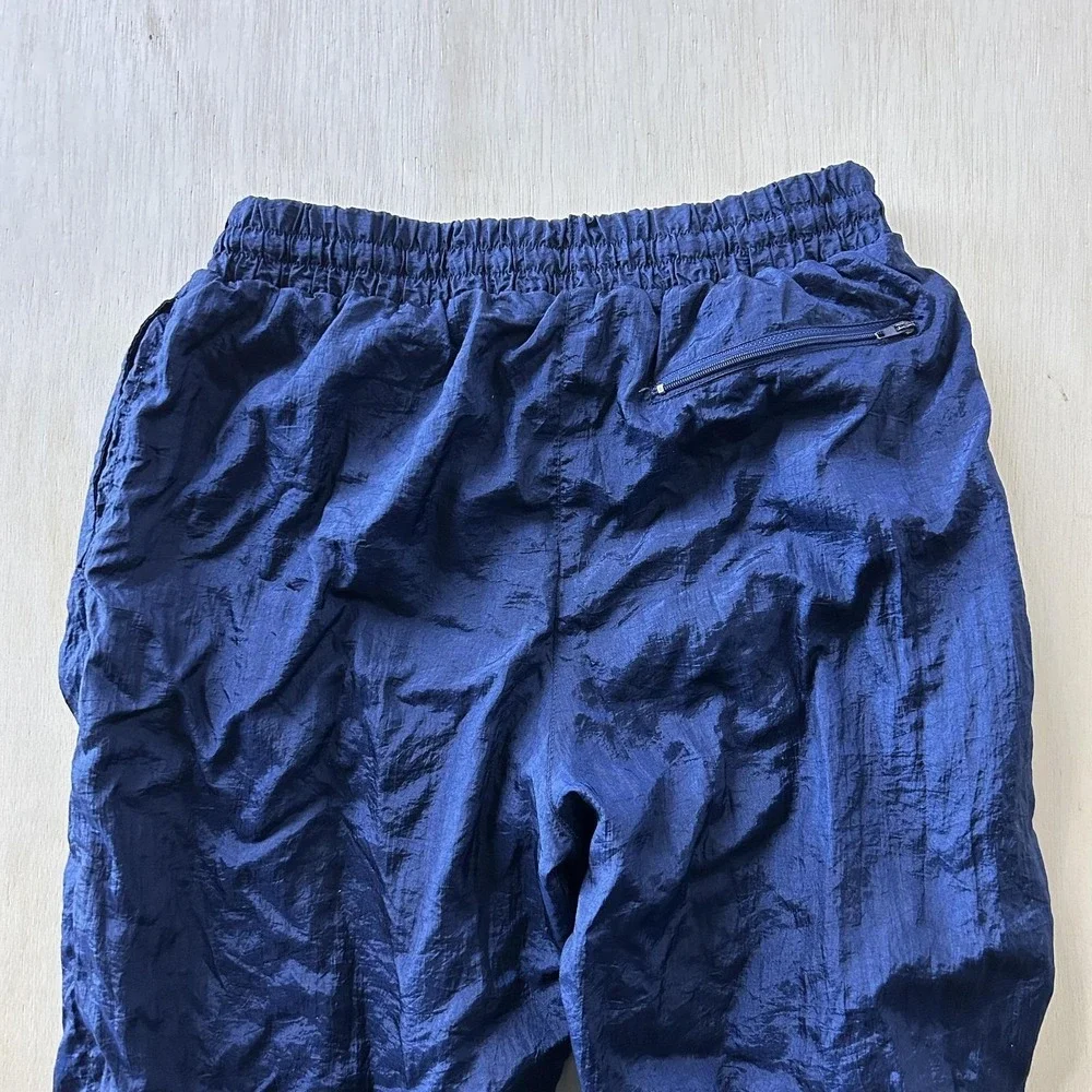 Vintage Track Pants Mens XL Blue Nylon Woven Elastic Waist Lined Zip Joggers